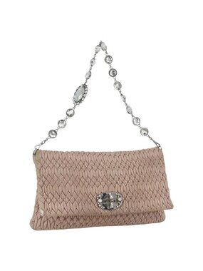 Authentic Miu Miu Shoulder Bag Leather Silver Pink